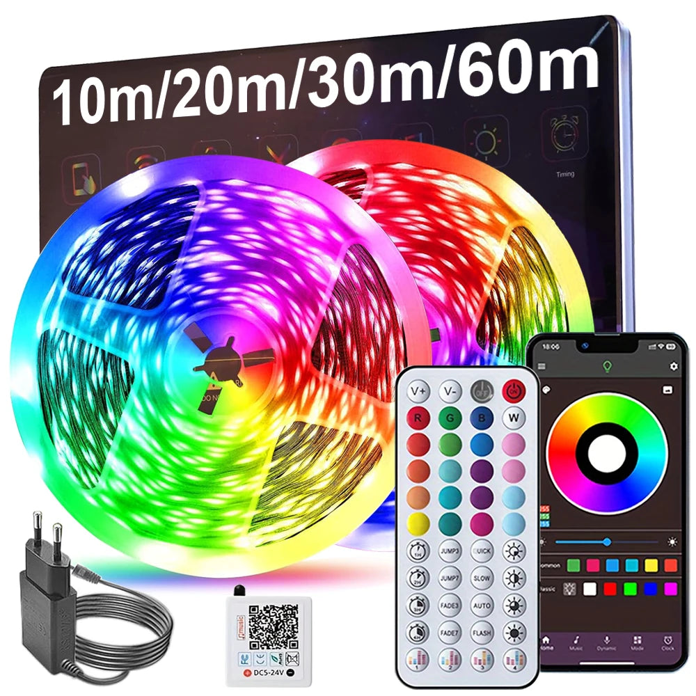 RGB Led Strip Lights APP Control Music Sync Led Room Light 10m 20m 30m 40m 60m Led Tape Flexible Ribbon for Home Bedroom Decor