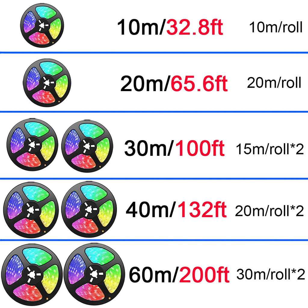 RGB Led Strip Lights APP Control Music Sync Led Room Light 10m 20m 30m 40m 60m Led Tape Flexible Ribbon for Home Bedroom Decor