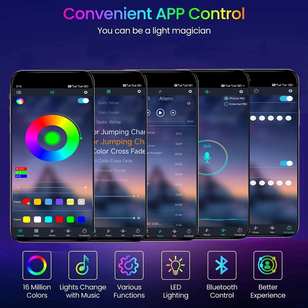 RGB Led Strip Lights APP Control Music Sync Led Room Light 10m 20m 30m 40m 60m Led Tape Flexible Ribbon for Home Bedroom Decor